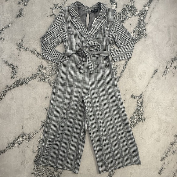 Eloquii Pants - Eloquii Womens‎ Size 22 Plaid Belted Jumpsuit Wide Leg Black White Plus Career